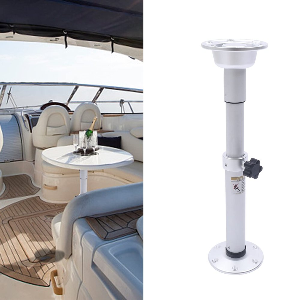 Table Pedestal Stand 19.7"-28.3" Adjustable with Removable Base, Silver, Aluminum + ABS, for RV Marine Boat