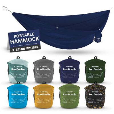 KAMMOK: Roo Double Hammock | Made from Strong & 100% Recycled Water Resistant Ripstop Fabric | Comfortable, Packable, Lightweight (Lifetime Adventure Grade Warranty), Midnight Blue