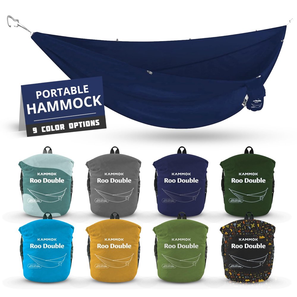 KAMMOK: Roo Double Hammock | Made from Strong & 100% Recycled Water Resistant Ripstop Fabric | Comfortable, Packable, Lightweight (Lifetime Adventure Grade Warranty), Midnight Blue