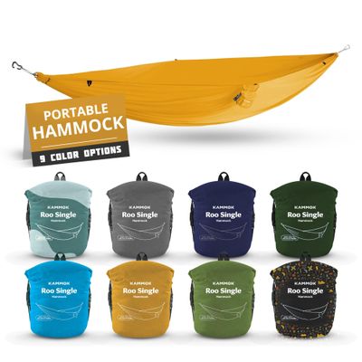 KAMMOK: Single Hammock | Made from Strong & 100% Recycled Water Resistant Ripstop Fabric | Comfortable, Packable, Lightweight (Lifetime Adventure Grade Warranty), Sunflower Gold