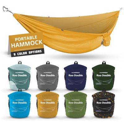 KAMMOK: Roo Double Hammock | Made from Strong & 100% Recycled Water Resistant Ripstop Fabric | Comfortable, Packable, Lightweight (Lifetime Adventure Grade Warranty), Sunflower Gold