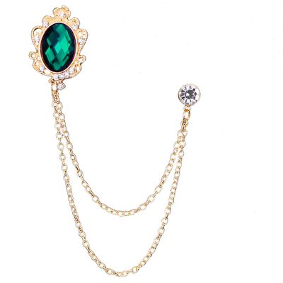 Men's Crystal Brooch Lapel Pin Badge Hanging Chains Collar Brooches Pin for Career Suit Tuxedo of Shirts Tie Hat Scarf for Boyfriend Father Birthday (Green)