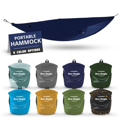 KAMMOK: Roo Single Hammock | Made from Strong & 100% Recycled Water Resistant Ripstop Fabric | Comfortable, Packable, Lightweight (Lifetime Adventure Grade Warranty), Midnight Blue
