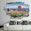 3D Broken Wall Stickers Stickers Albuquerque, New Mexico, USA Downtown Cityscape at 3 36 x 24 Inch Removable Wall Decal, Peel and Stick Landscape Wall Decor for Bedroom Living Room, Mural Art for view 1