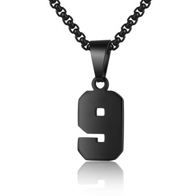 Susook Number Necklace for Boy Black Athletes Number Stainless Steel Chain 00-99 Number Charm Pendant Personalized Sports Jewelry for Men Basketball Baseball Football(9) Over 18 years old
