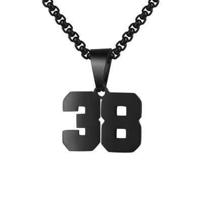 Susook Number Necklace for Boy Black Athletes Number Stainless Steel Chain 00-99 Number Charm Pendant Personalized Sports Jewelry for Men Basketball Baseball Football(38) Over 18 years old