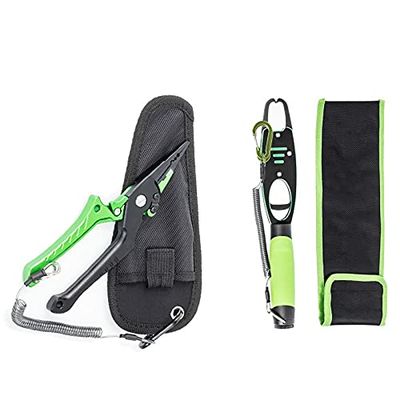 LINFFSTR Aluminum Fishing Pliers and Weighable Fishing Lip Gripper with Lanyard and Sheath Muti-Function Fishing Pliers for Cut Lines Move Hooks Split Ring Crimp Sleeves Saltwater Fishing Gear