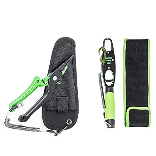 LINFFSTR Aluminum Fishing Pliers and Weighable Fishing Lip Gripper with Lanyard and Sheath Muti-Function Fishing Pliers for Cut Lines Move Hooks Split Ring Crimp Sleeves Saltwater Fishing Gear