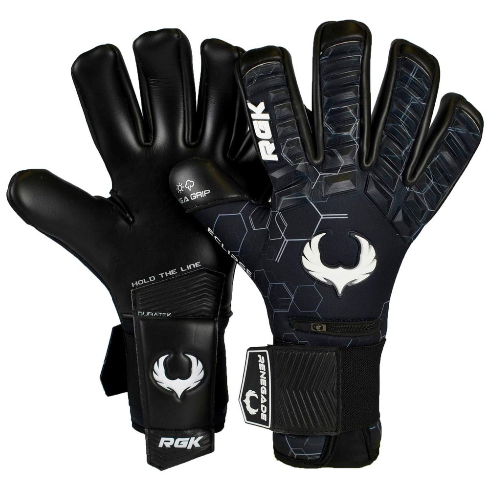 Renegade GK Eclipse Helix Professional Goalie Gloves | 4mm EXT Contact Grip & Breathaprene | Black & White Soccer Goalkeeper Gloves (Size 6, Youth, Negative Cut, Level 5)