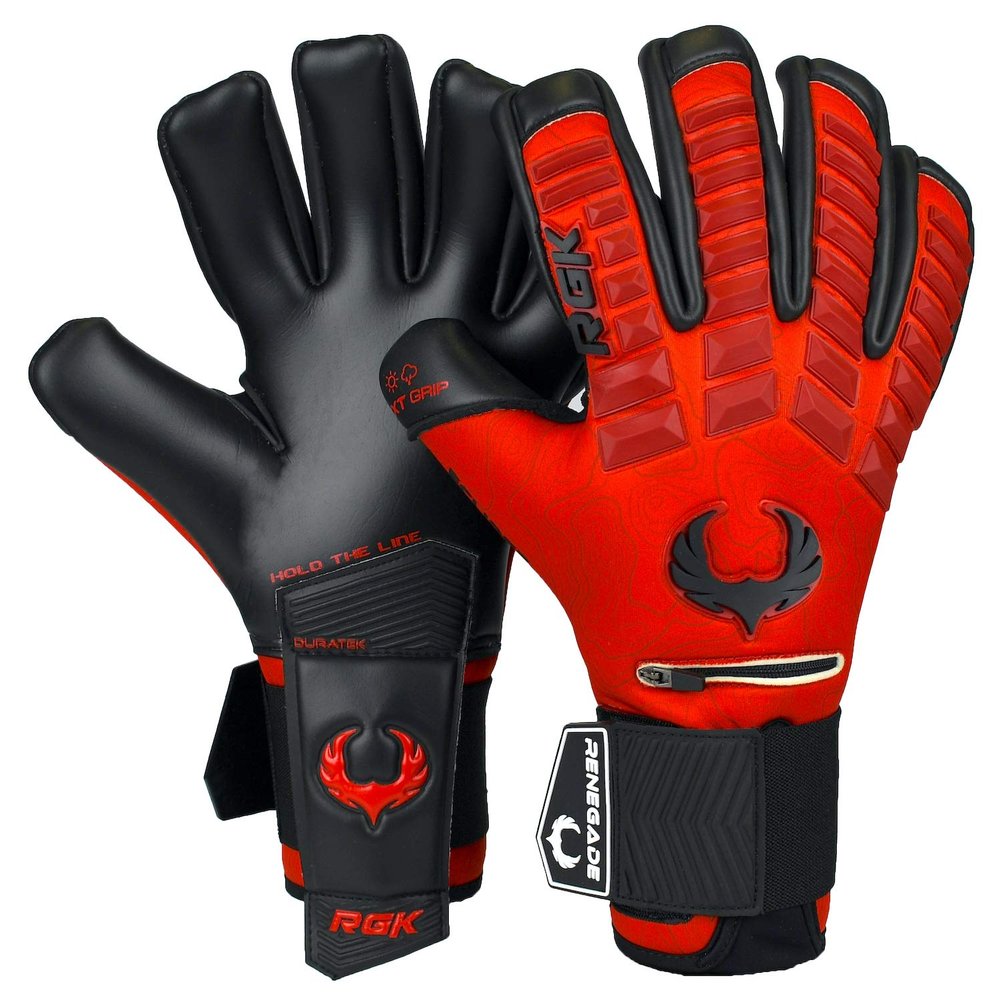 Renegade GK Eclipse Diablo Professional Goalie Gloves with Pro Fingersaves | 4mm EXT Contact Grip | Red & Black Soccer Goalkeeper Gloves (Size 6, Youth, Junior, Neg. Cut, Level 5)