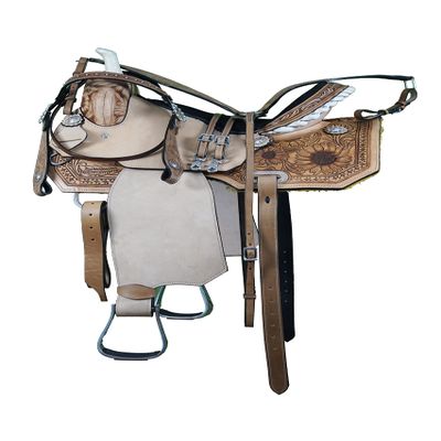 Y&Z- Ride With Time Y&Z Leather Floral Tooled Western Barrel Racing Horse Saddle Headstall Breast Collar and Reins 14"-18" (15 inch)