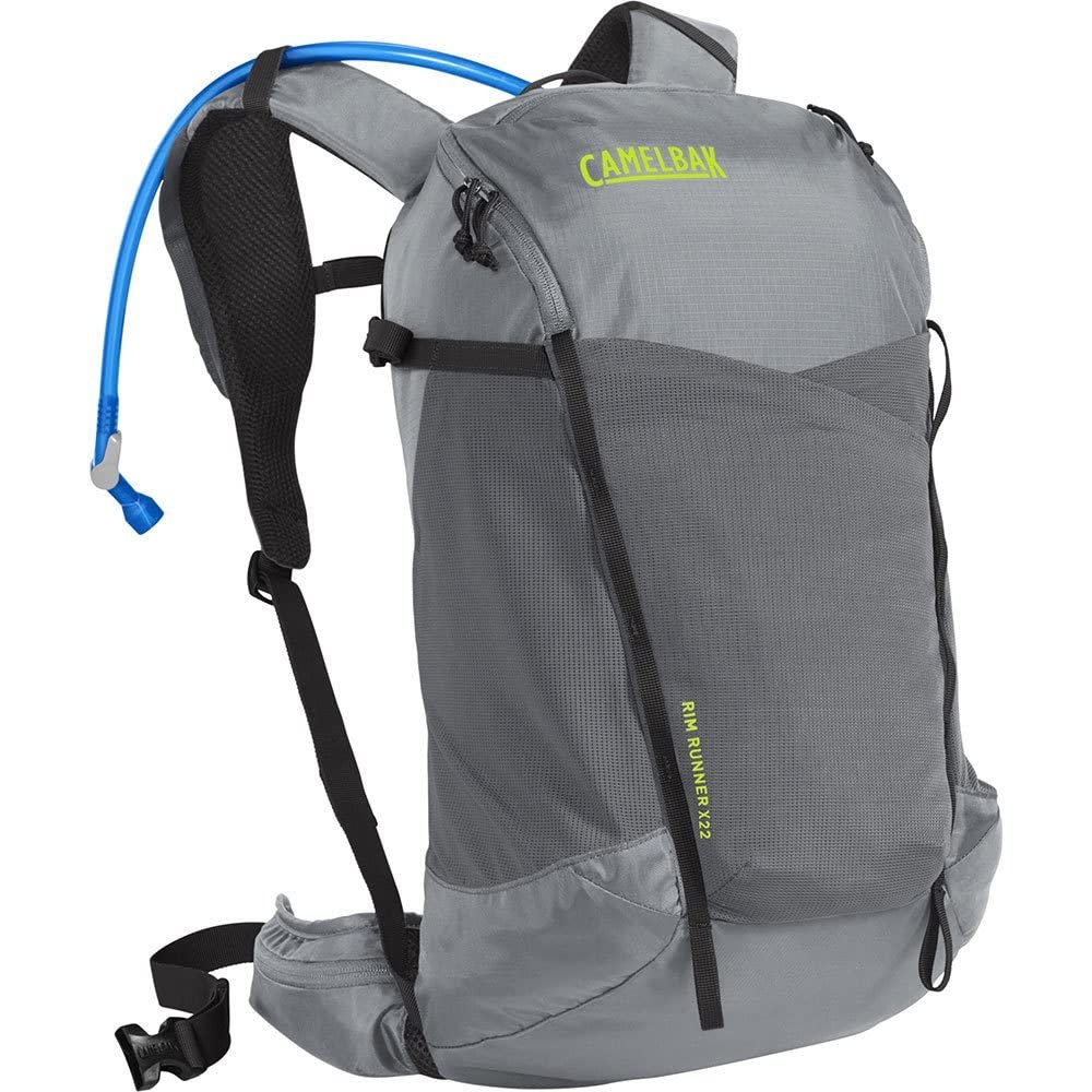 CamelBak Rim Runner X22 Hiking Hydration Backpack with 1.5L Crux Reservoir, Grey Flannel/Lime Punch