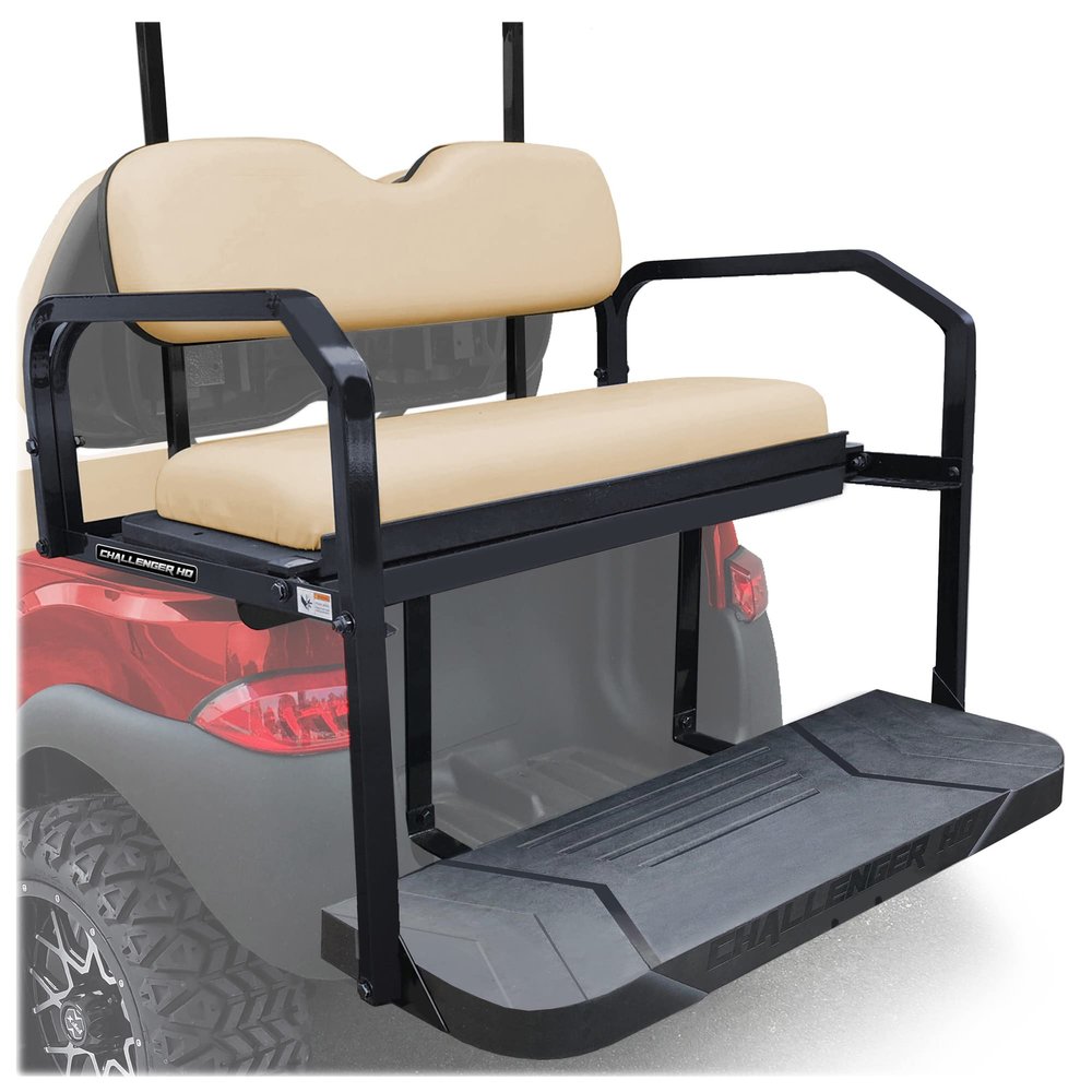 Club Car Precedent (2004 and up) Golf Cart Rear Seat Kit For Onward and Tempo Challenger HD 1.25 Frame Flip Up Cargo Back Seats Cushions Accessories Parts with Struts (Buff Tan)