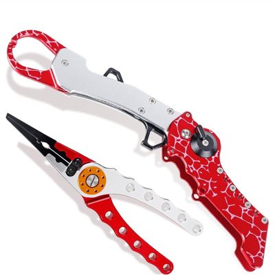 LINFFSTR Aluminum Fishing Pliers and Fishing Lip Gripper for Cut Line Remove Hook Crimp Sleeves Easy to Catch and Release Fish Lightweight Fishing Tackle Pliers Red Fishing Gear Accessories