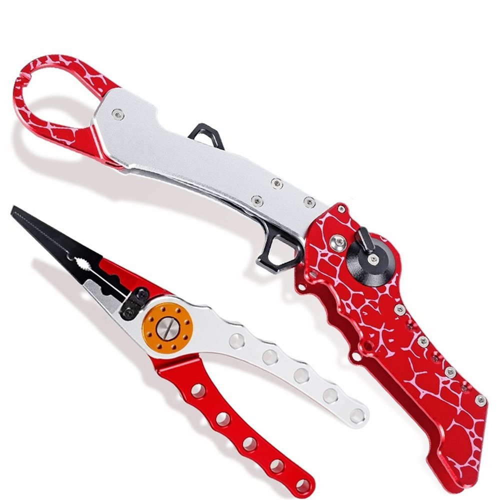 LINFFSTR Aluminum Fishing Pliers and Fishing Lip Gripper for Cut Line Remove Hook Crimp Sleeves Easy to Catch and Release Fish Lightweight Fishing Tackle Pliers Red Fishing Gear Accessories