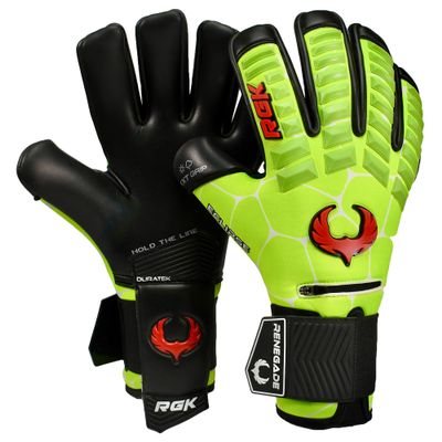 Renegade GK Eclipse Nova Professional Goalie Gloves with Pro Fingersaves | 4mm EXT Contact Grip | Neon Yellow & Red Soccer Goalkeeper Gloves (Size 6, Youth, Junior, Neg. Cut, Level 5)