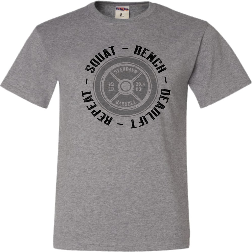 Go All Out 5X-Large Oxford Adult Squat Bench Deadlift Repeat Funny Gym Workout T-Shirt
