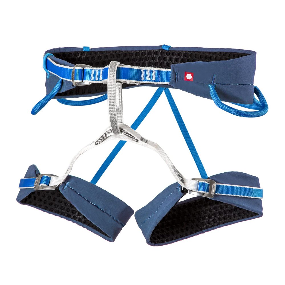 Ocun FLIT 3 Rock Climbing Harness | Lightweight, Breathable 3 Buckle Half Body Safety Harness for Rappelling | 4 Gear Loops for Belaying | Adjustable Climbing Belt, BlueMidnight, M