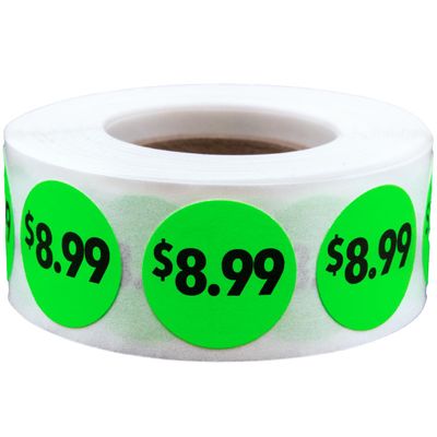 Fluorescent Green 8.99 Stickers 3/4 Inch Round Circle Labels, 500 Total Adhesive Stickers Per Roll for Retail Pricing, Product Marking, and Inventory Made in the USA
