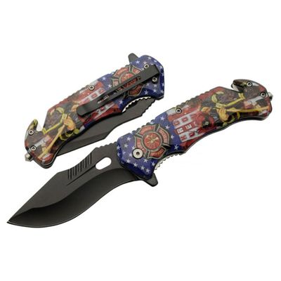 SZCO Supplies Tactical Folding Knife 8" Assisted Open Pocket Knife with Seatbelt Cutter, Glass Breaker, and Decal Stainless Steel Blade for Rescue, EDC, and Emergency Use