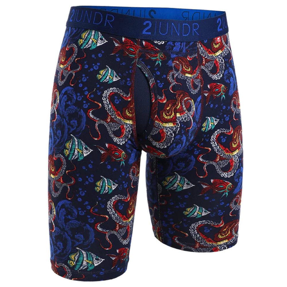 2UNDR Mens Swing Shift 9" Boxer Long Leg Underwear Limited Edition Colors (Squid Row, Small)