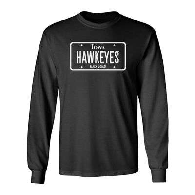 CornBorn Iowa Mens T Shirt - Long Sleeve Blackout Hawkeyes License Plate Tee - Black - 3X