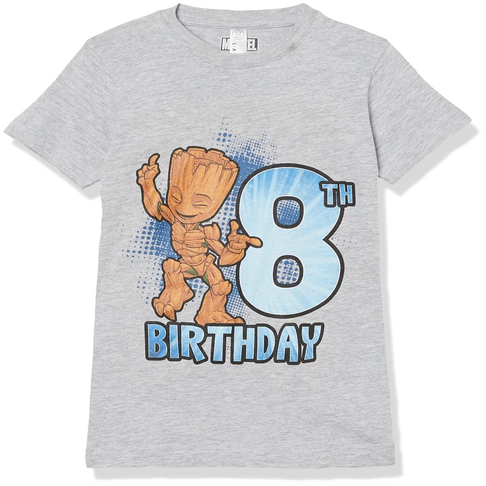 Marvel Girl's Groot 8TH Bday T-Shirt, Athletic Heather, X-Large