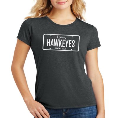 CornBorn Iowa Tshirt - Women's Premium Tri-Blend Blackout Hawkeyes License Plate Tee - Black Frost - 2X