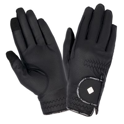 LeMieux Unisex Classic Leather Riding Gloves in Black - Breathable - Touch Screen Compatible - Black - L