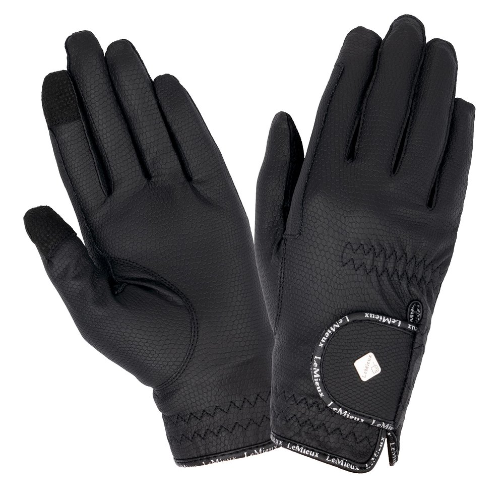 LeMieux Unisex Classic Leather Riding Gloves in Black - Breathable - Touch Screen Compatible - Black - L