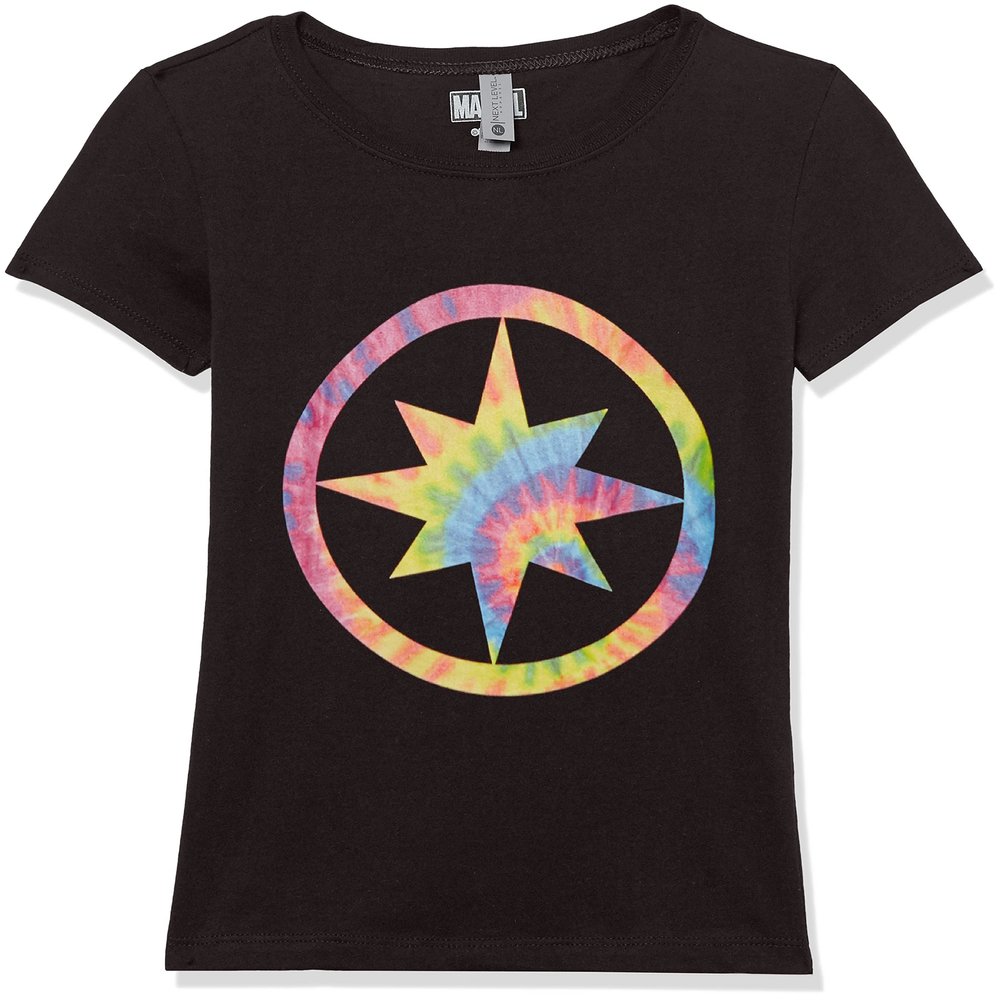Marvel girls Marvel Classic Captmarvel Tie-dye Short Sleeve Tee T Shirt, Black, Medium US