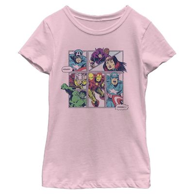 Marvel Girl's Avengers Assemble T-Shirt, Pink, Large