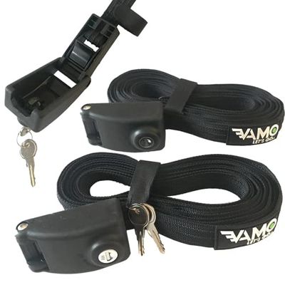 Vamo Premium Locking Tie Downs with 3 Stainless Steel Cables 'No Scratch' Silicone Buckle Surf or SUP Tie Down Straps for Surfboards, Paddle Boards, Kayaks and Canoes (Two Pack) (10' 0")