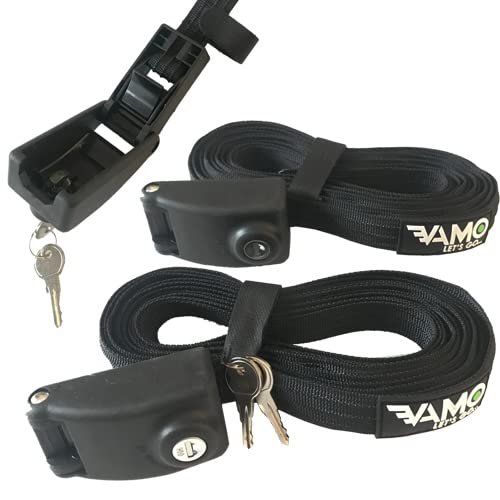 Vamo Premium Locking Tie Downs with 3 Stainless Steel Cables 'No Scratch' Silicone Buckle Surf or SUP Tie Down Straps for Surfboards, Paddle Boards, Kayaks and Canoes (Two Pack) (10' 0")