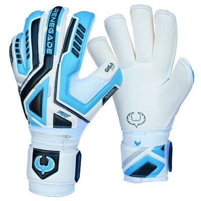 Renegade GK Fury Sub-Z Goalie Gloves with Pro-Tek Finger Spines | 4mm Giga Grip & 4mm Duratek | White, Blue, Silver, Black Soccer Goalkeeper Gloves (Size 6, Youth, Roll Cut, Level 4)