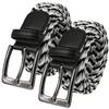 2 Count Men's Stretch Belt Braided Elastic Stretch Belt Casual Weave Canvas Fabric Woven Belt 1-3/8" Wide (Black/Gray/White, S) view 1