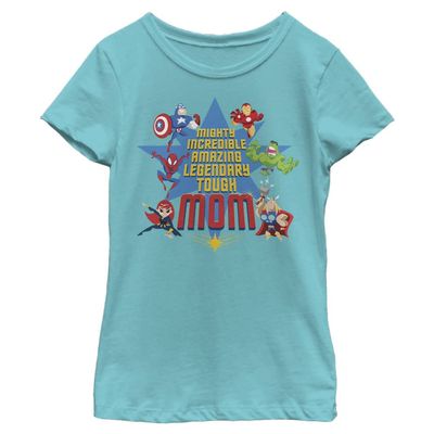 Marvel girls Marvel Seasonal Mom Cute Listed Short Sleeve Tee T Shirt, Tahiti Blue, X-Small US