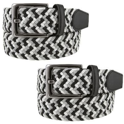 2 Count Women's Stretch BeltS Braided Elastic Stretch Belt Casual Weave Canvas Fabric Woven Belt 1-3/8" Wide (Black/Gray/White, XXXL)