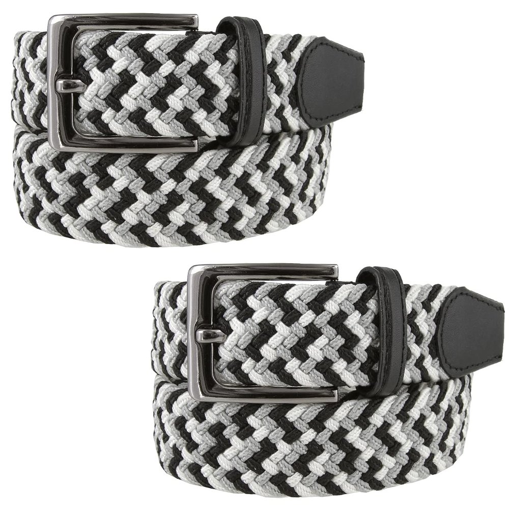 2 Count Women's Stretch BeltS Braided Elastic Stretch Belt Casual Weave Canvas Fabric Woven Belt 1-3/8" Wide (Black/Gray/White, XXXL)