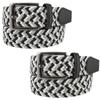 2 Count Women's Stretch BeltS Braided Elastic Stretch Belt Casual Weave Canvas Fabric Woven Belt 1-3/8" Wide (Black/Gray/White, XXXL) view 1