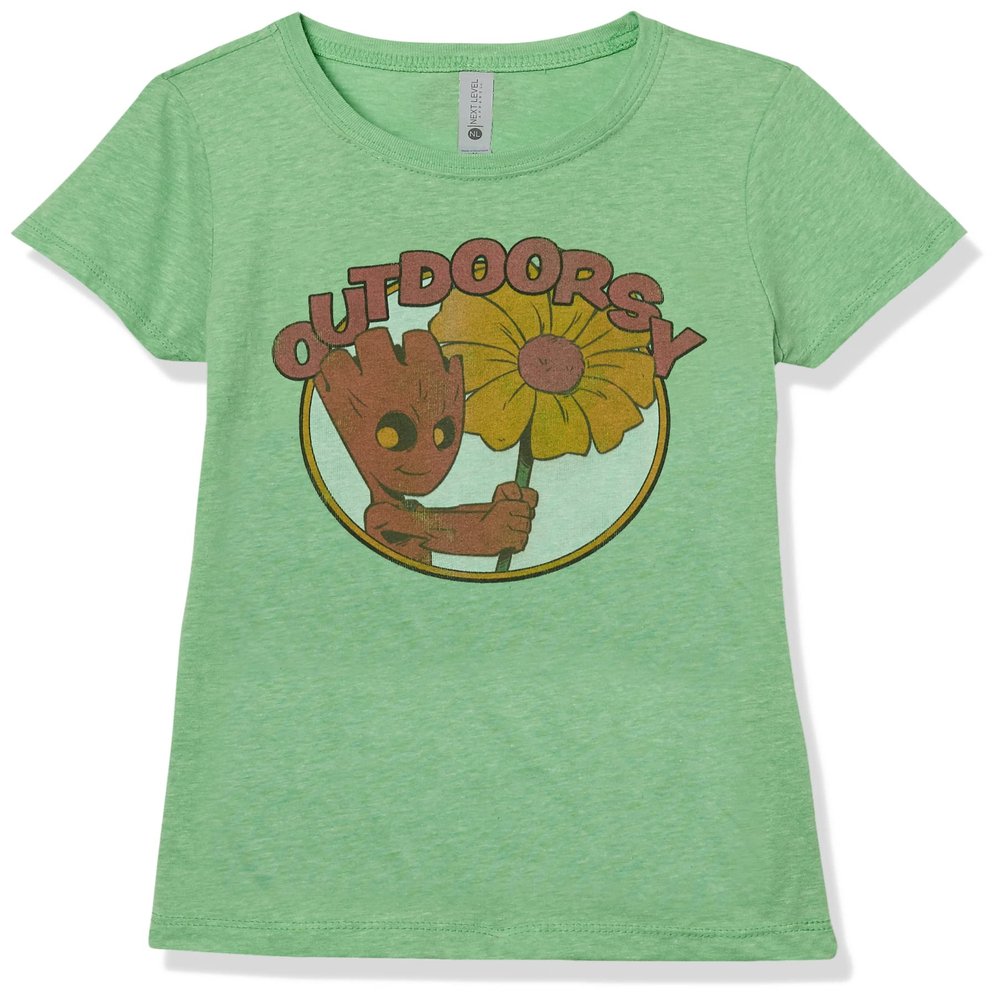 Marvel girls Marvel Classic Outdoorsy Groot Short Sleeve Tee T Shirt, Green Apple, X-Small US
