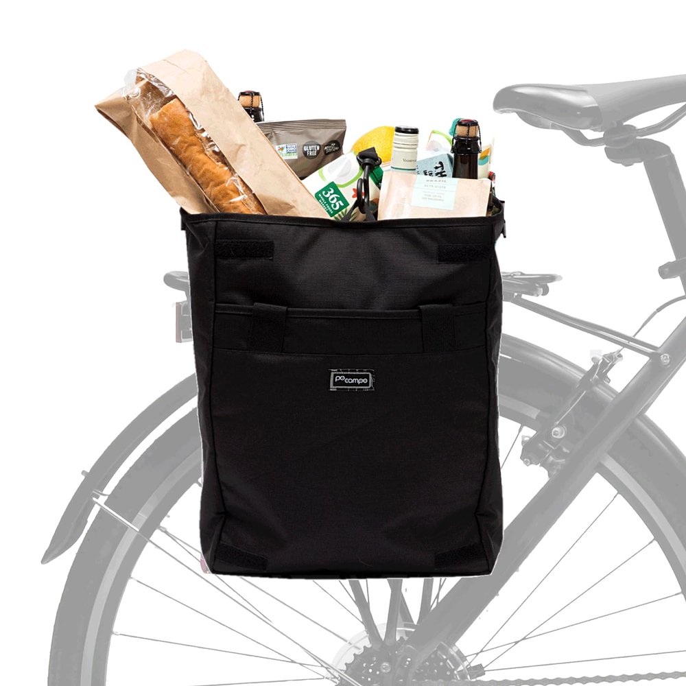 Po Campo Bags Bike Accessories Orchard Grocery Pannier Rear Rack Bicycle Storage Bag Waterproof, Large Bicycle Pannier for Shopping, Urban Commuting, Travel (Black Ripstop)