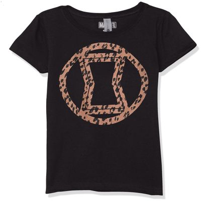 Marvel Girl's Widow Icon Leopard Fill T-Shirt, Black, Large