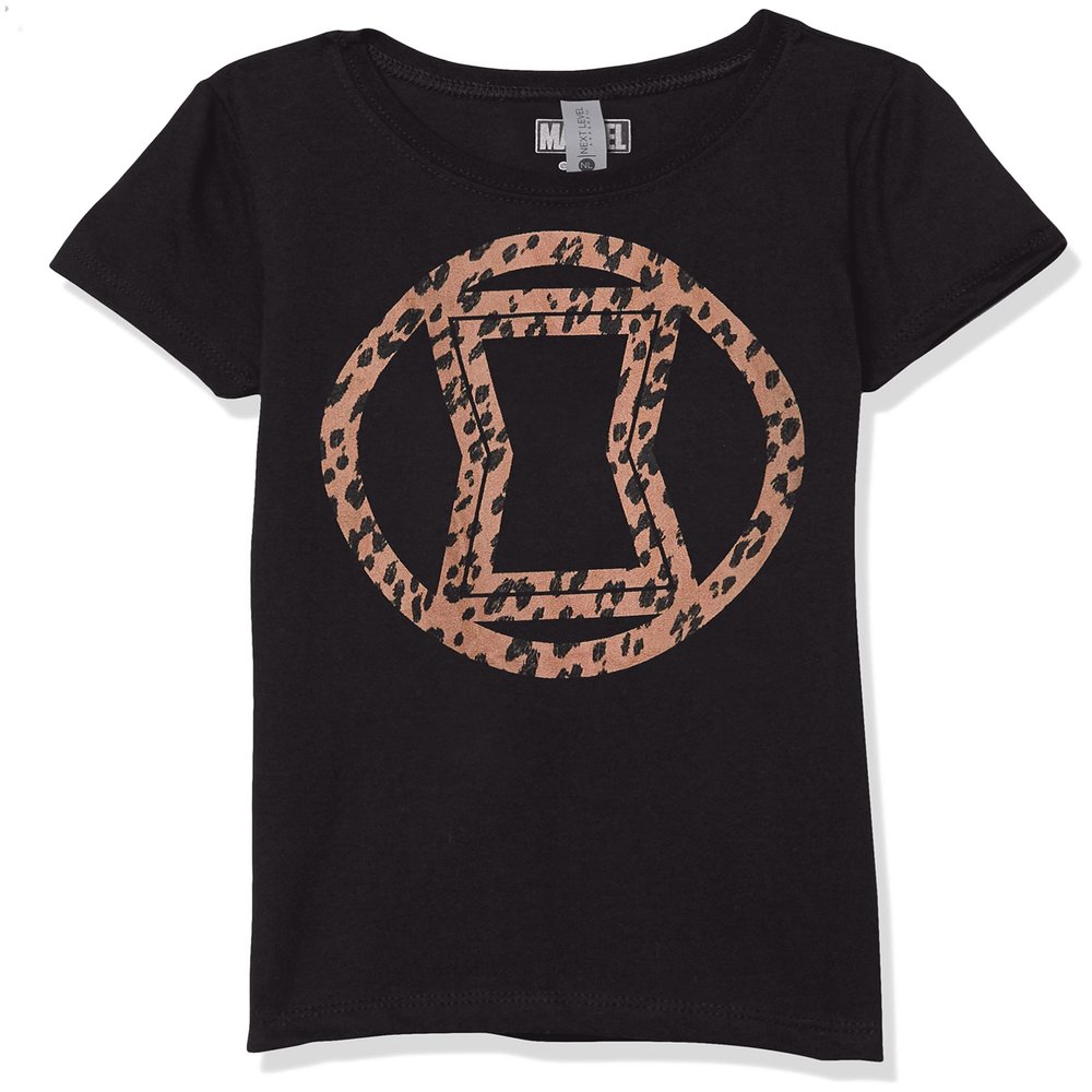 Marvel Girl's Widow Icon Leopard Fill T-Shirt, Black, Large