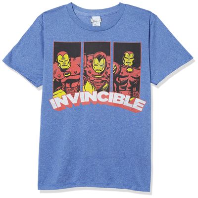 Marvel Kid's Super Invincible T-Shirt, Royal Blue Heather, Medium
