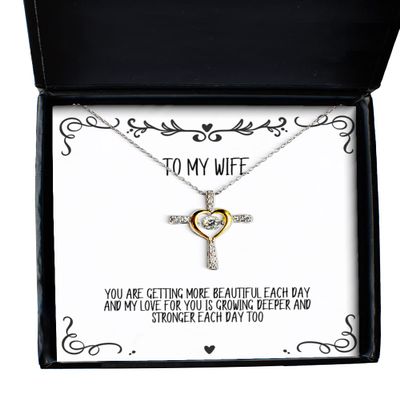 Special Wife, You are Getting More Beautiful Each Day and My Love for You is Growing Deeper, Wife Cross Dancing Necklace from Husband