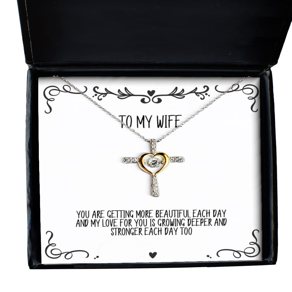 Special Wife, You are Getting More Beautiful Each Day and My Love for You is Growing Deeper, Wife Cross Dancing Necklace from Husband