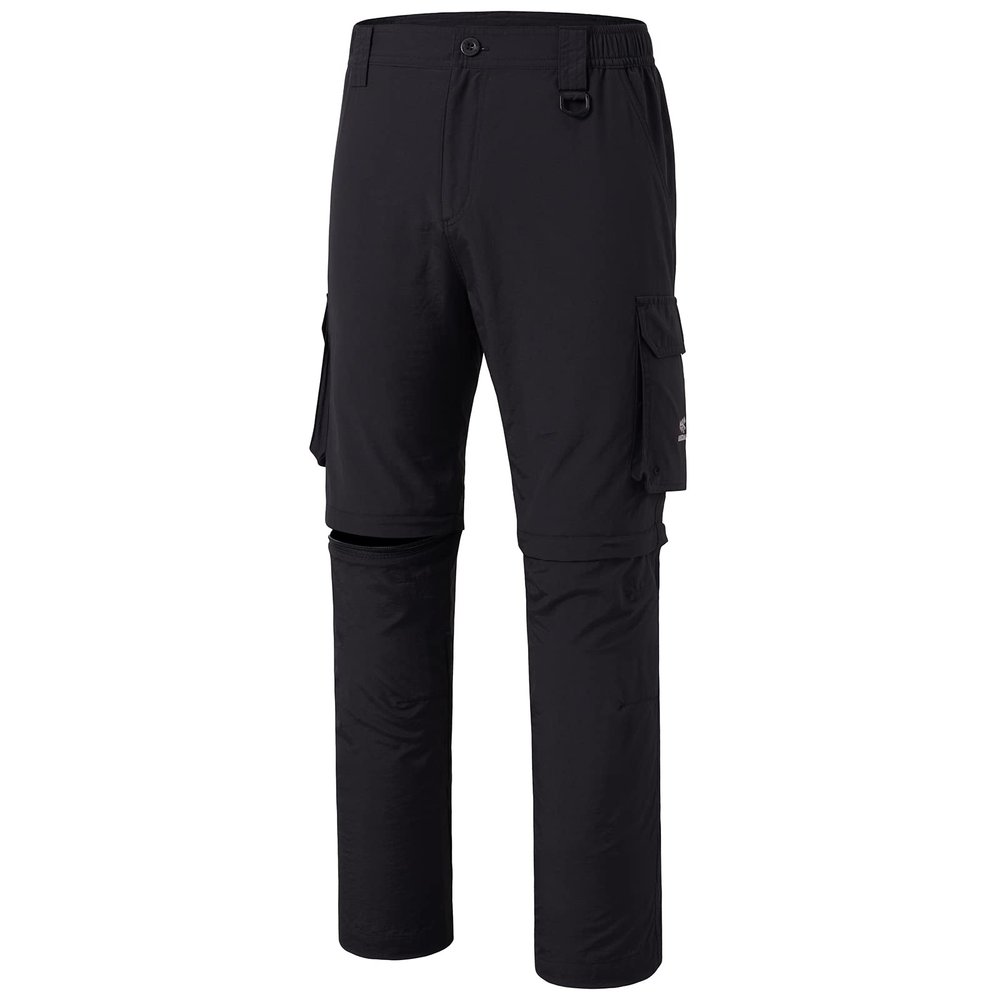 BASSDASH Mens Outdoor Quick Dry Convertible Pants Zip-Off Water Resistant Lightweight Fishing Hiking Cargo Shorts UPF50+ Black