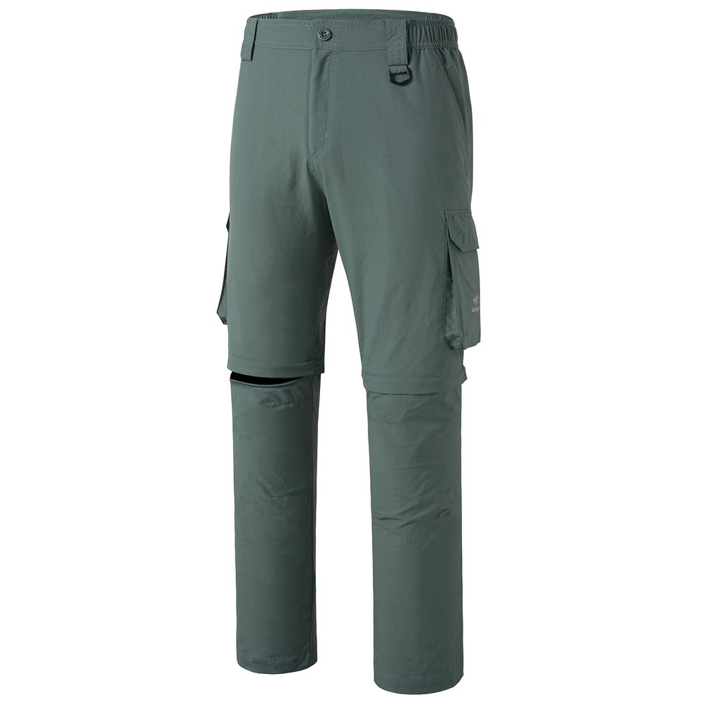 BASSDASH Mens Outdoor Quick Dry Convertible Pants Zip-Off Water Resistant Lightweight Fishing Hiking Cargo Shorts UPF50+ Pond Green