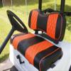 Huskey 4PCS Golf Cart Front/Rear Seat Covers for EZGO RXV 2008-UP G&E Models Custom Two-Tone Black/Orange Diamond Stitching with Orange Piping, Marine Grade Vinyl Material, Staple on Design view 2